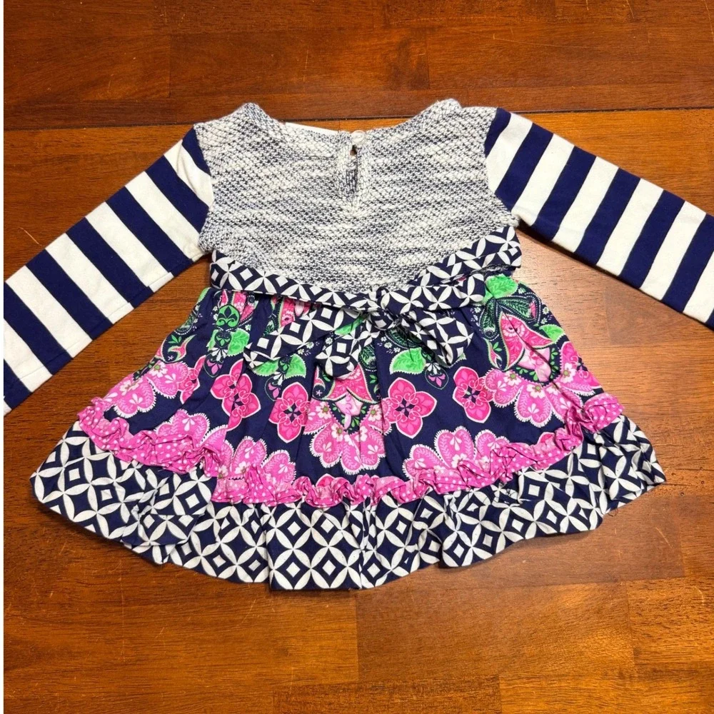 Counting Daisies Girls Dress Pants Set 12M Navy Pink Floral Stripe Ruffle